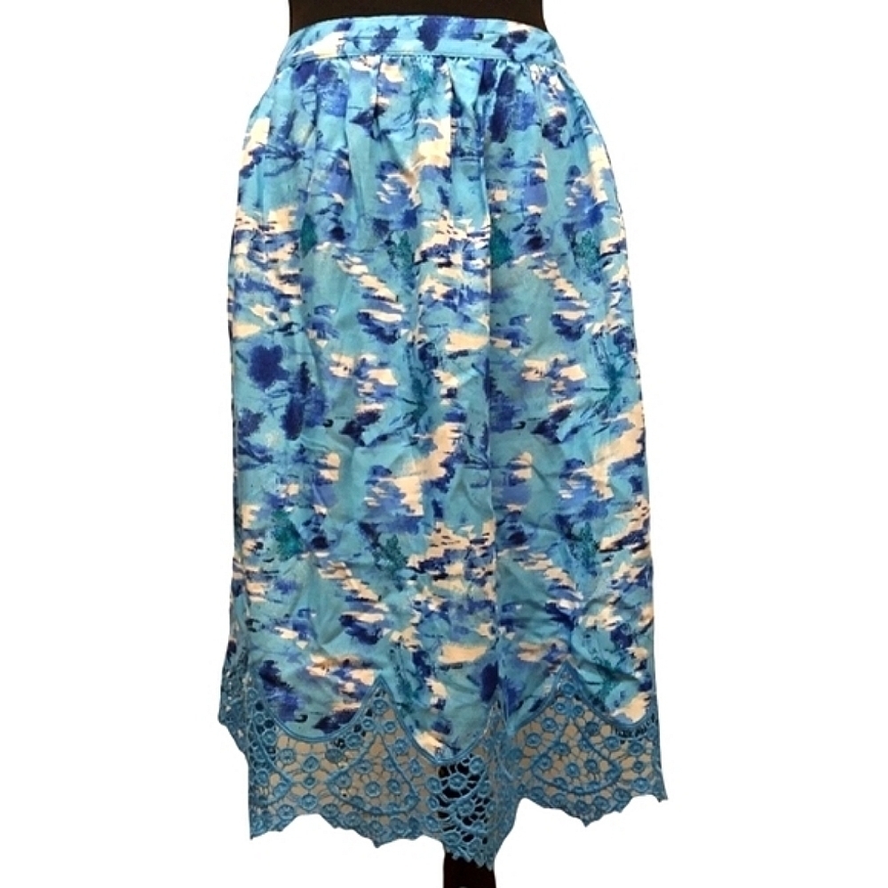Tanzara blue and white skirt with lace hem size L NWT